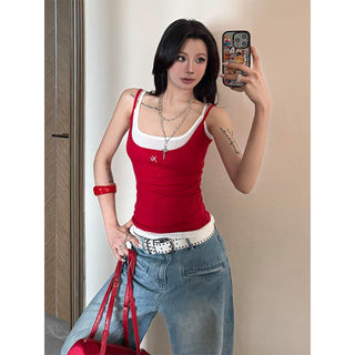 red suspender Top