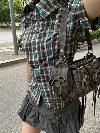 plaid embroidered shirt
