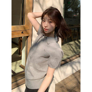 gray embroidered Tops