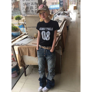 distressed print Tops