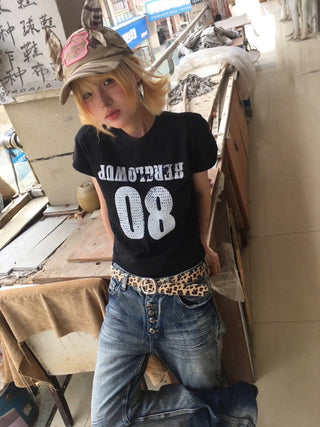 distressed print Tops