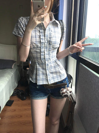 plaid cinched shirt
