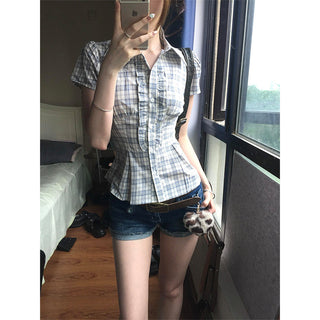 plaid cinched shirt