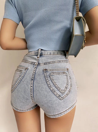 peach denim shorts