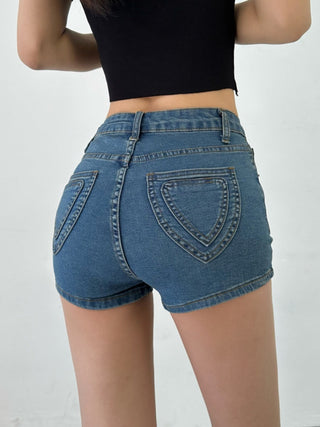 peach denim shorts
