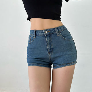 peach denim shorts