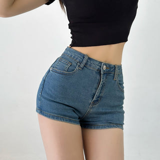 peach denim shorts