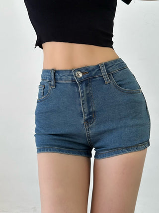 peach denim shorts