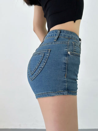 peach denim shorts