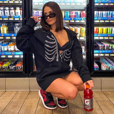 Y2K Rhinestone Skeleton Hoodie