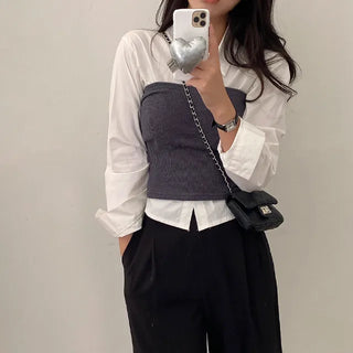 Autumn Ribbed Cropped Sleeveless Layered Black Slim Knit Top