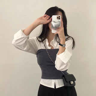 Autumn Ribbed Cropped Sleeveless Layered Black Slim Knit Top