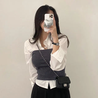 Autumn Ribbed Cropped Sleeveless Layered Black Slim Knit Top