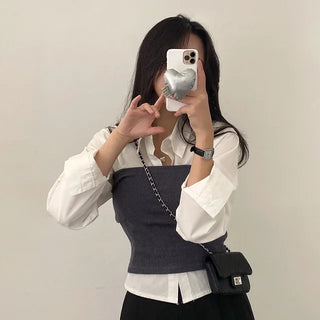 Autumn Ribbed Cropped Sleeveless Layered Black Slim Knit Top