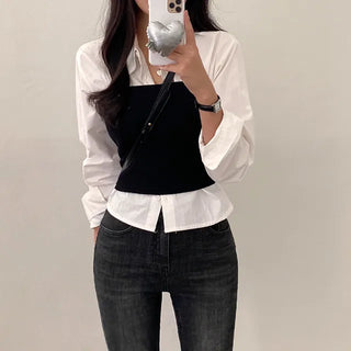 Autumn Ribbed Cropped Sleeveless Layered Black Slim Knit Top