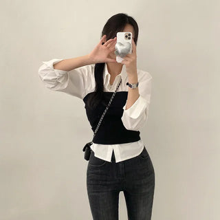 Autumn Ribbed Cropped Sleeveless Layered Black Slim Knit Top