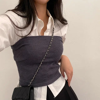 Autumn Ribbed Cropped Sleeveless Layered Black Slim Knit Top