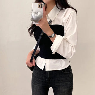 Autumn Ribbed Cropped Sleeveless Layered Black Slim Knit Top