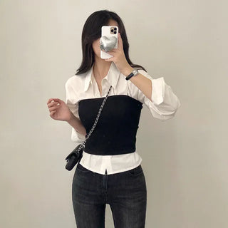 Autumn Ribbed Cropped Sleeveless Layered Black Slim Knit Top