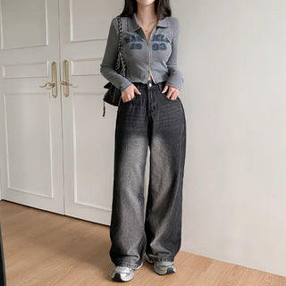 Autumn long-sleeved hooded knit gray 2-way color cardigan
