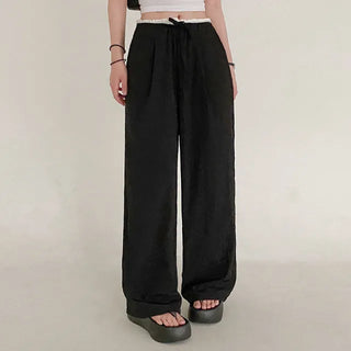 Wide elastic waist high-waisted layered nylon pants