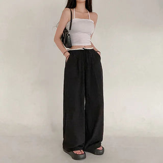 Wide elastic waist high-waisted layered nylon pants