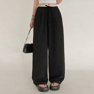 Wide elastic waist high-waisted layered nylon pants