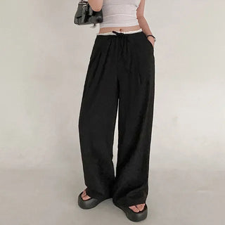 Wide elastic waist high-waisted layered nylon pants