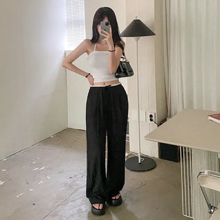 Wide elastic waist high-waisted layered nylon pants