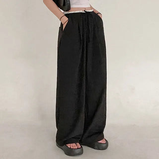 Wide elastic waist high-waisted layered nylon pants