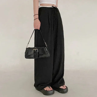 Wide elastic waist high-waisted layered nylon pants