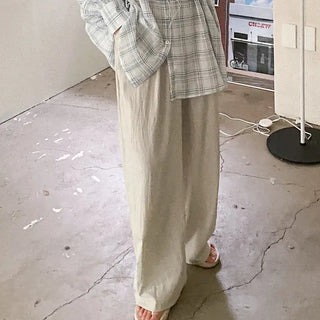 Wide elastic waist high-waisted layered nylon pants