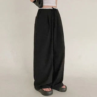 Wide elastic waist high-waisted layered nylon pants