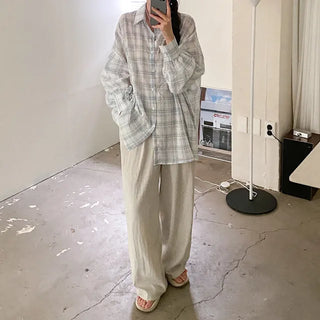 Wide elastic waist high-waisted layered nylon pants
