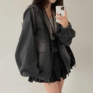 Y2K Hooded Oversized Denim Hoodie