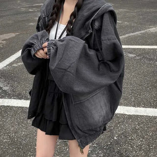 Y2K Hooded Oversized Denim Hoodie