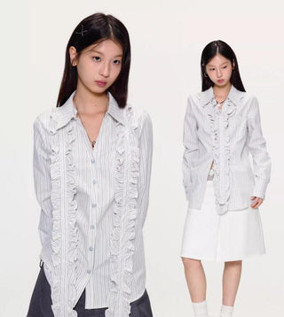 [YAWHAT] lace pleated shirt