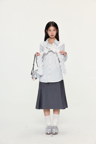 [YAWHAT] lace pleated shirt