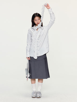 [YAWHAT] lace pleated shirt