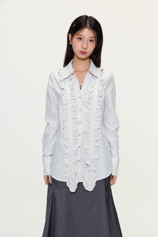 [YAWHAT] lace pleated shirt
