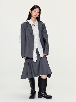 [YAWHAT] lace pleated shirt