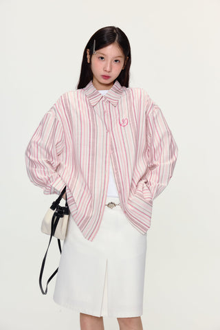 [YAWHAT] striped loose shirt
