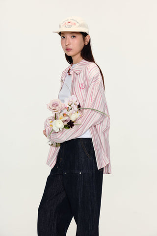 [YAWHAT] striped loose shirt