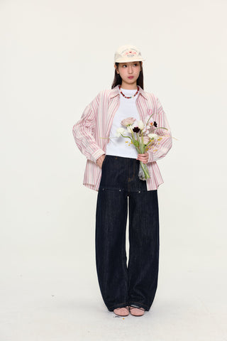 [YAWHAT] striped loose shirt