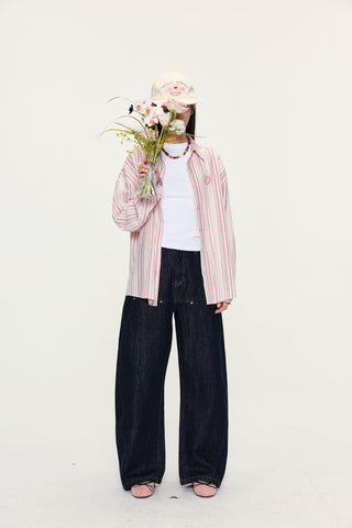 [YAWHAT] striped loose shirt