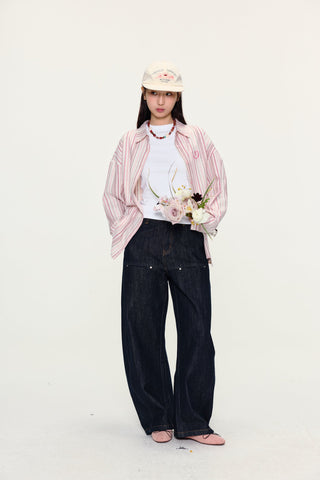 [YAWHAT] striped loose shirt