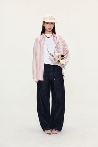 [YAWHAT] striped loose shirt