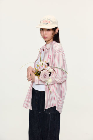 [YAWHAT] striped loose shirt