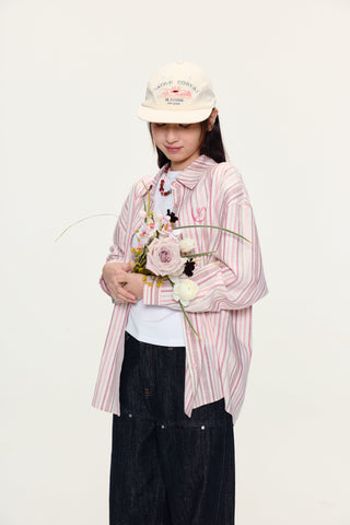 [YAWHAT] striped loose shirt
