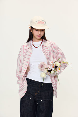 [YAWHAT] striped loose shirt